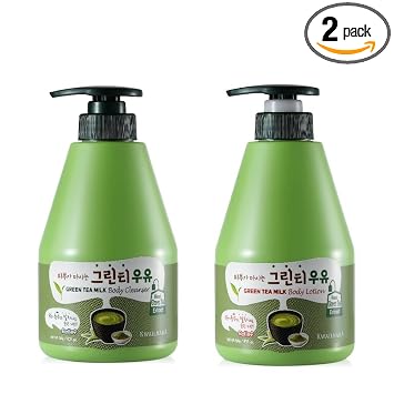 Kwailnara Loción corporal de leche de té verde y gel de baño de té verde – Juego de cuidado de la piel coreano calmante y refrescante con extracto de té verde, 19.75oz / 560g cada uno