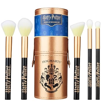 Harry Potter Juego de brochas de maquillaje para mujeres, adolescentes, juego de 5 brochas de maquillaje con estuche de viaje para sombra de ojos, rubor, contorno de belleza