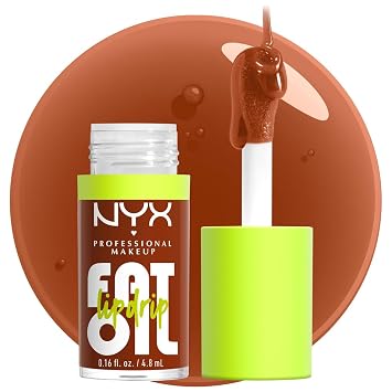 NYX PROFESSIONAL MAKEUP Fat Oil Lip Drip, Aceite Labial Hidratante con Brillo, Fórmula Vegana con Tinte, Hasta 12 HR de Hidratación - Scrollin' (Caramelo Profundo)