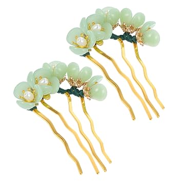 KALLORY 2 piezas de pelo de jade cosas de pelo vintage pinzas de pelo retro horquilla china flor