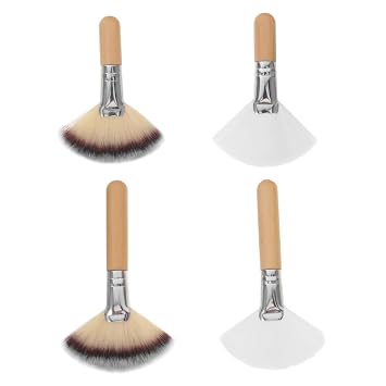Abaodam Juego de 4 brochas para polvo de abanico con pelo de cabra esponjoso, pinceles de maquillaje facial grandes suaves con asas de madera natural, aplicador de polvo de rubor y acabado para