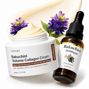 Serum mixto concentrado de Bakuchiol coreano 30,000 ppm y crema de colágeno de volufilina | Alternativa al retinol con EGF caracol mucina reafirmante hidratante facial voluminosa – Cuidado de la piel