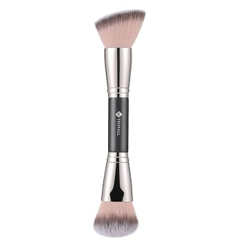 TEOYALL Brocha de Base de Doble Punta, Kabuki Plana Angular y Mejillas Abovedadas con Cerdas Sintéticas para Líquido, Crema y Polvo