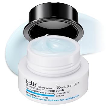 belif Aqua Bomb - Hidratante de gel ligero con niacinamida, ácido hialurónico y escualano, hidratación 72H + efecto refrescante, cuidado de la piel coreano (3.3 fl oz)