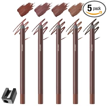 INSEEK Juego de lápices delineadores de ojos de 5 colores, marrón ciruela
