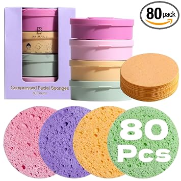 Esponjas faciales comprimidas, 80 almohadillas de limpieza facial para una