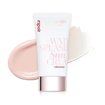 Espoir Water Splash Sun Cream Ceramide 2 oz | Barrera hidratante con péptido CeramideNP | Bloque solar teñido | Excelente cobertura | Sustituto protector solar para BB Cream | Maquillaje base coreano
