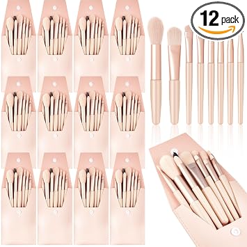 Tioncy Juego de 12 brochas de maquillaje de viaje con bolsa para dama de