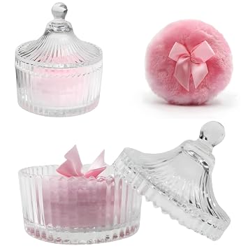2 piezas Esponja grande para polvo corporal y contenedor, regalo de San Valentín, contenedor de polvo y esponja con estuche de cristal, suave, lavable, reutilizable, de terciopelo, para