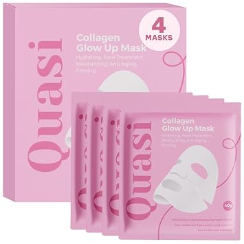 Quasi Mascarilla facial de bio-colágeno durante la noche – Mascarilla hidratante coreana – Niacinamida y colágeno bajo molecular – Cuidado de la piel reafirmante y suavizante para todo tipo de piel – 4 máscaras