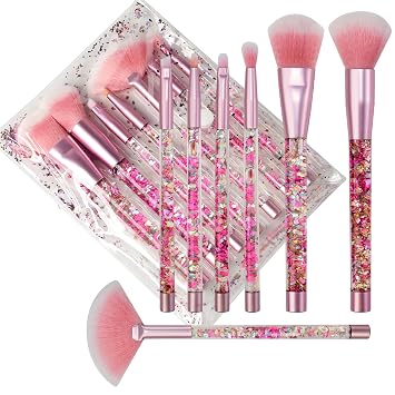 Juego de brochas de maquillaje para niñas, 7 piezas, flujo líquido rosa, set de brochas para base, polvo, colorete, labios, sombra de ojos, cejas, mezclador de ojos para niñas adolescentes