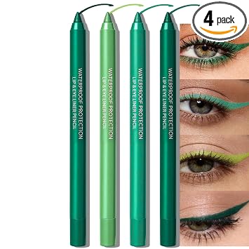4 lápices delineadores de ojos verdes, delineador de ojos de gel afilable, impermeable, a prueba de manchas, delineador de ojos mate con purpurina para mujeres mayores, sombra de ojos en