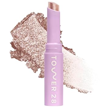 Tower 28 GoGo - Sombra de ojos refrescante y brillante, sombra de ojos crema de 8 horas de uso + barra iluminadora precisa, maquillaje de ojos a base de agua para ojos sensibles, sombra de ojos sin