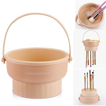 3 in 1 Silicone Makeup Brush Cleaner Bowl Makeup Brush Cleaner Mat（Khaki）