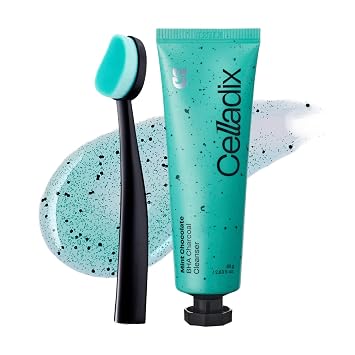 Celladix Mint Chocolate BHA - Limpiador facial coreano con ácido salicílico y carbón, limpiador de gel para piel grasa, poros visibles, fórmula que cambia de color con cepillo, 2.82 oz / 80 g