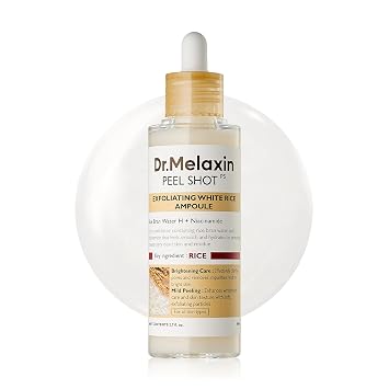 Dr.Melaxin Peel Shot Glow - Ampolla peladora de arroz blanco con extracto de arroz y AHA BHA, suero exfoliante suave para control de sebo, niacinamida y ácido hialurónico, cuidado de la piel coreano