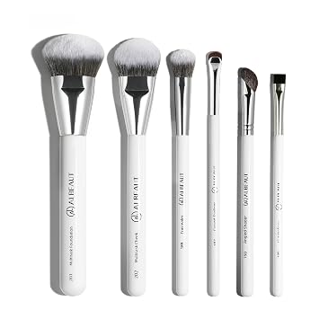 Albeaut Juego de 6 brochas de maquillaje facial, base en ángulo, colorete líquido, brocha corrector debajo de los ojos, contorno de nariz y brocha para cejas