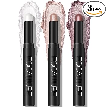 FOCALLURE - Sombra de ojos y delineador 2 en 1 en barra (3 unidades), lápiz de sombra de ojos brillante, sombra de ojos de alta pigmentación, iluminador, aspecto multidimensional, FA38-11116-123