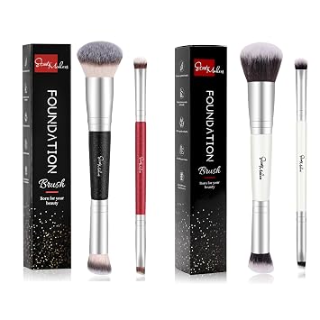 START MAKERS Juego de 2 brochas para base y corrector, cepillo de mezcla de contorno de cejas de doble extremo para maquillaje (4 piezas en total)