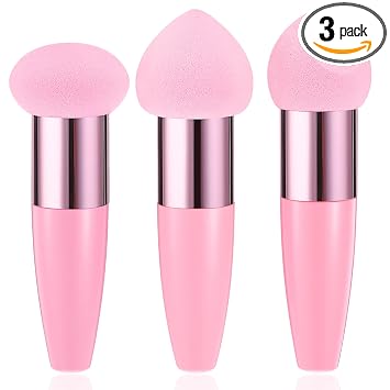 3 esponjas de maquillaje para base, corrector, esponja aplicadora de polvo, mezcla húmeda y seca, aplicador de maquillaje, cubre ojos, palos, soplo de polvo con mango para base