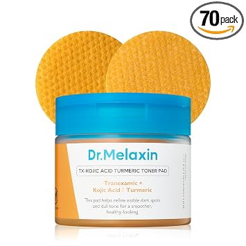 Dr.Melaxin TX Almohadillas de tóner de cúrcuma de ácido kójico con ácido tranexámico, almohadilla de tóner para pigmentación y cuidado de manchas oscuras, cuidado suave de queratina para piel radiante