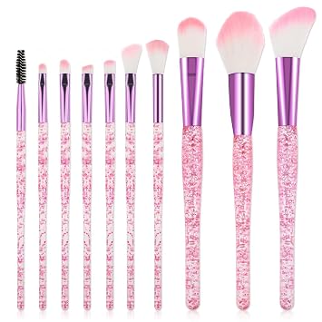Juego de 10 brochas de maquillaje de cristal con purpurina, lindas brochas de maquillaje brillantes, corrector profesional, sombra de ojos, delineador de ojos, rubor, labios, brochas sintéticas de
