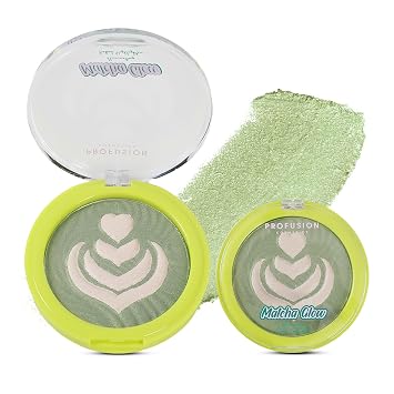 Profusion Cosmetics Matcha Glow Baked Highlighter - Iluminador facial ligero, brillo brillante, fórmula suave mezclable, maquillaje vegano y libre de crueldad