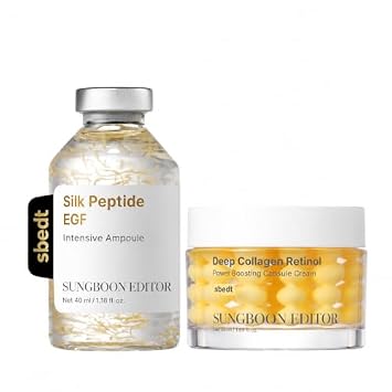 SUNGBOON EDITOR Glass Skin - Juego dúo de aspecto firme, ampolla de péptido de seda de colágeno profundo + crema de cápsula de retinol, cuidado de la piel coreano, set de regalo para mujeres