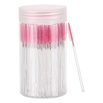 100 piezas de varillas desechables para máscara, cepillo de cejas de cristal para extensiones de pestañas, kits de aplicadores de maquillaje con cepillo para pestañas y recipiente (rosa)