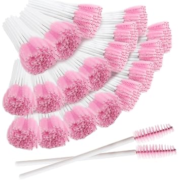 Juego de 500 brochas desechables para pestañas, varitas de rímel y aplicadores de maquillaje para extensiones de pestañas, maquillaje y aseo de cejas (blanco/rosa)