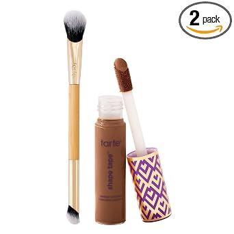 tarte corrector con cinta adhesiva para contornear y cepillo – Cobertura completa instantánea para debajo de los ojos, ojeras, líneas finas, enrojecimiento y decoloración, probado por dermatólogos