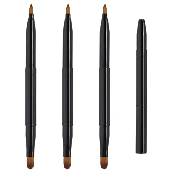 4 unids cepillo de labios retráctil para lápiz labial - Cepillo de lápiz labial de doble cabeza con tapa para mujeres (negro)
