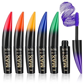 Joyeee Máscara de pestañas de colores, juego de rímel colorido de 6 colores, resistente al agua y a las manchas para pestañas, máscara de pestañas azul, morado, verde, rojo, amarillo y naranja