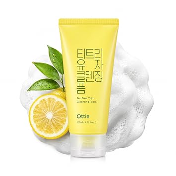 Ottie Tea Tree Yuja Limpiador facial de espuma limpiadora, lavado facial coreano para piel grasa, limpiador profundo de poros, limpiador facial diario iluminador, lavado facial suave