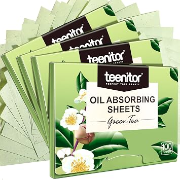 Teenitor Hojas de secado de aceite para la cara, 400 hojas de té verde absorbentes de aceite hojas de papel secante para piel grasa, almohadillas absorbentes de aceite, toallitas de aceite para la