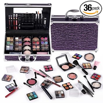 Kit completo de maquillaje para adolescentes y mujeres, estuche de tren de belleza con juego de cosméticos de iniciación, caja de regalo de Navidad con sombra de ojos, brillo de labios, resaltador