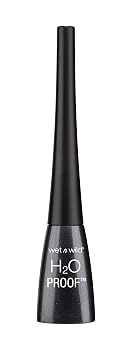 wet n wild Delineador de ojos líquido a prueba de H2O, impermeable y a prueba de manchas, definición de larga duración, aplicador de pincel preciso, libre de crueldad, negro (tarjetado)