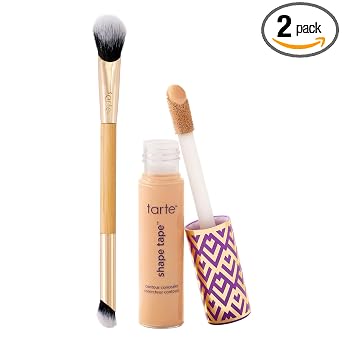 tarte corrector con cinta adhesiva para contornear y cepillo – Cobertura completa instantánea para debajo de los ojos, ojeras, líneas finas, enrojecimiento y decoloración, probado por dermatólogos