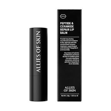 Allies of Skin Tratamiento de bálsamo labial reparador de péptidos y ceramida, con palmitoil tripeptide-5, ceramida NP, espino amarillo, aceite de semilla de aguacate y girasol, manteca de karité
