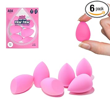 AOA STUDIO Collection MiNi - Juego de esponjas de maquillaje, licuadora sin látex y alta definición de 6 para polvo crema líquida, súper suave Wonder Beauty Cosmetic 3 lágrimas + forma biselada (rosa)