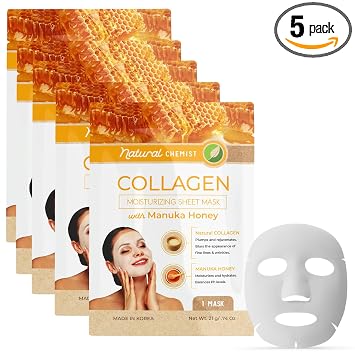 Natural Chemist Mascarilla facial de colágeno y miel de manuka, antienvejecimiento, hidratante, reafirmante de la piel, reduce las líneas finas, probada por dermatólogos, cuidado de la piel coreano