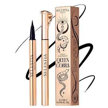 SELESTIA BEAUTY Lápiz delineador líquido negro Queen Cobra – Larga duración – Secado rápido, sin descamación – Aplicador fino y color intenso – 0.016 onzas líquidas