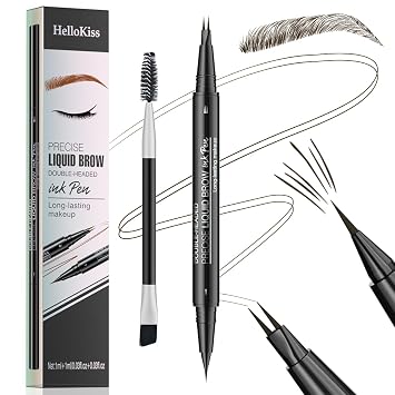 Microblading - Lápiz de cejas 2 en 1 de doble punta con 2 puntas y punta de pincel precisa, bolígrafo para cejas para cejas naturales impermeables y duraderas (negro marrón)