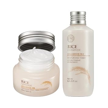 The FACE Shop - Paquete de tóner hidratante de ceramida de arroz y crema hidratante de ceramida de arroz | K-Beauty | Hidratación profunda con extractos de arroz