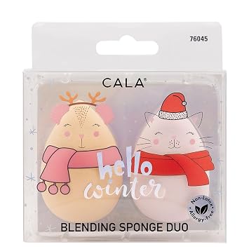 CALA Hello Winter Blending Sponge Duo - Esponjas súper suaves, sin látex para una aplicación de maquillaje impecable y construible con crema, líquido o polvo
