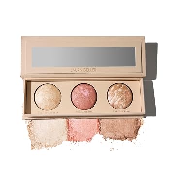 LAURA GELLER NEW YORK Geller's Greatest Lift-n-Glow - Paleta de trío horneado, iluminador, rubor, bronceador, todos los tonos de piel