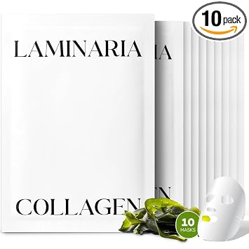CUTIE MANGO Paquete de 10 mascarillas de colágeno coreano Laminaria | Mascarilla facial esencial hidratante y calmante con esencia de algas marinas | Calmante humedad para el cuidado de la piel en el