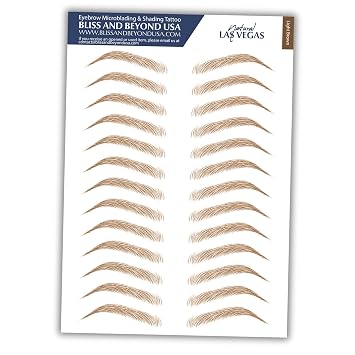 Bliss and Beyond USA | Pegatinas impermeables para tatuajes de cejas. Un aspecto real de trazo de cabello. Reemplazo de cabello sin cirugía. Solución para la caída del cabello. Tatuajes de cejas teñidos tupidos. (New Las Vegas, Light Brown)