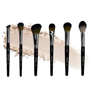 Cinema Secrets Juego de brochas de maquillaje facial profesional – Base sintética vegana, rubor, contorno, polvo y corrector – Kit completo de brochas faciales para mujeres, principiantes y MUA (6