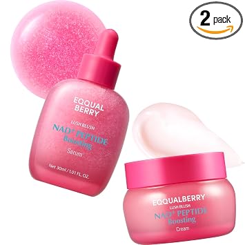 EQQUALBERRY NAD+ Peptide Boosting Serum & Cream Duo | Crema rosa para antienvejecimiento, reafirmante y levantamiento, línea de mandíbula, cuello, escote | Cuidado de la piel coreano